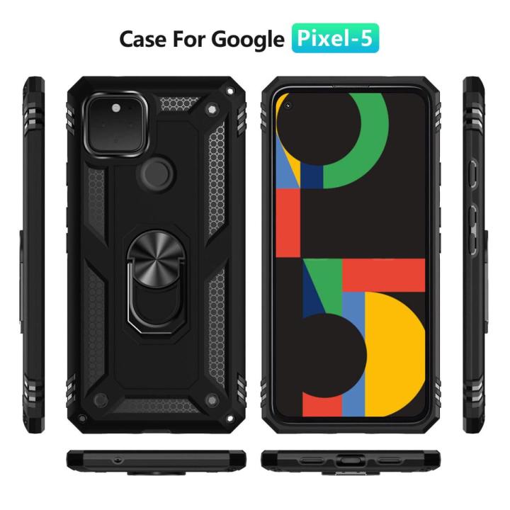 Google Pixel 5 Luxury Shock-Proof Armor Case With Car Ring Stand Cover Pixel 5