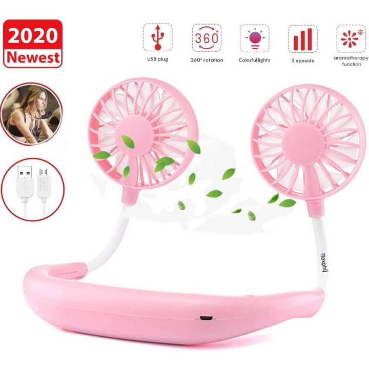 TIK TOK Portable Neck Fan Hand Free Personal ReChargeable USB Hanging Neck Fan Mini Wearable Fan for Travel Reading Sports Indoor and Outdoor Blue