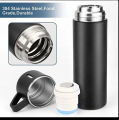 Premium Stainless Steel Vacuum Thermos Flask with Silicone Handle and Insulated Lid Set With 2 Stainless Steel Cups Perfect for Hot Coffee & Tea 500 ML- Best Sport & Travel Bottle. 