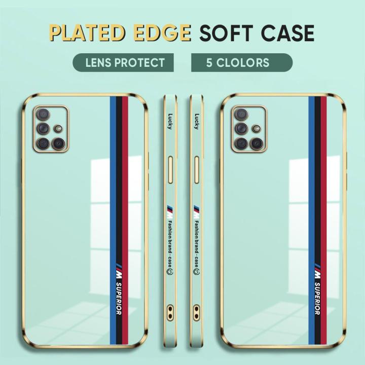 (Free Lanyard) Luxury 6D Plating Case for Samsung A71 4G Back Cover Popular Runway Side Pattern Soft Silicone Square Phone Cases