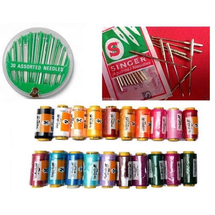 10 Sewing Thread with 30 Free Needles + 10 Singer Sewing Machine Needles-KS