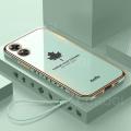 LECOMES for OPPO A17 Back Cover with Free Lanyard Luxury 6D Plating Square Stylish Maple Leaf Design Girls Phone Case Soft Silicone Mobile Cases for Boys. 