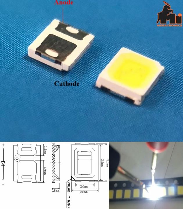10pcs SMD LED 2835 White light 0.5W 3V 150mA 65-70LM Surface Mount PCB 5V with Resistor