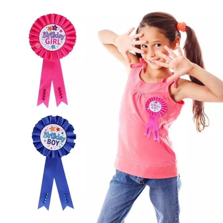Pink color Birthday Girl Badge favor Pin On Ribbon Badge child kids birthday Party Decorations