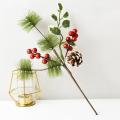 Red Berry Stems Artificial Pine Picks for Wedding Garden Christmas Tree Filler Decorations 2 Pack. 