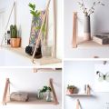 Home Bathroom Pu Leather Hanging Rope Wooden Rack Plant Flower Pot Tray Wall Shelves Organizer Nordic Diy Home Decoration. 