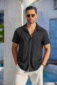 Urban Edge: Men’s Textured Pleated Cuban Collar Shirt. 