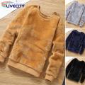 Men Pullover Top Windproof Solid Color Male Plus Velvet Sweatshirt. 