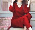 Rubika Fashion Most Hit Collection 2 Piece Unstitched Katan Silk Plain Shirt  & Trouser For Women-Red. 