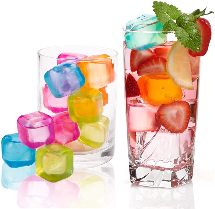 Pack of 10 Reusable Silicone Ice Cube Multi shape - Reusable Ice Cube, Fake Plastic Freezable Silicone Ice Cubes for Drinks, Wine non melting cooling Artificial Ice Cubes for Cooler multicolor