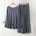 Grey Loose Sleeves T-shirt With Plazzo Trouser Suit. 