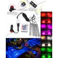 4pcs Car Interior Lights RGB 12 LED Strip Light Car Auto Atmosphere Music Remote Control Flexible Neon Lamp 12V. 