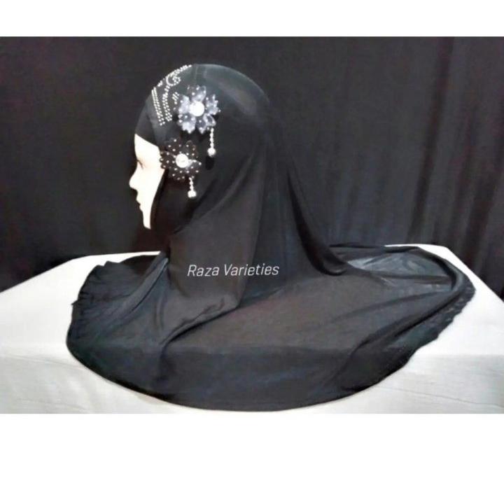 pack of 1 black/white makhna head scarf hijab for girls kids women muslim wear