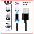 Original QC 3.0 Magnetic Fast Charging Cable + Data Cable 3A For Micro USB Android - iPhone - Type C - All in One in one Braided LED Fast Charging Cable- 3in1. 