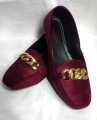 Chain-trim Suede Velvet Maroon Loafers, Women's Fashion, Footwear For Women - Slippers for Women. 