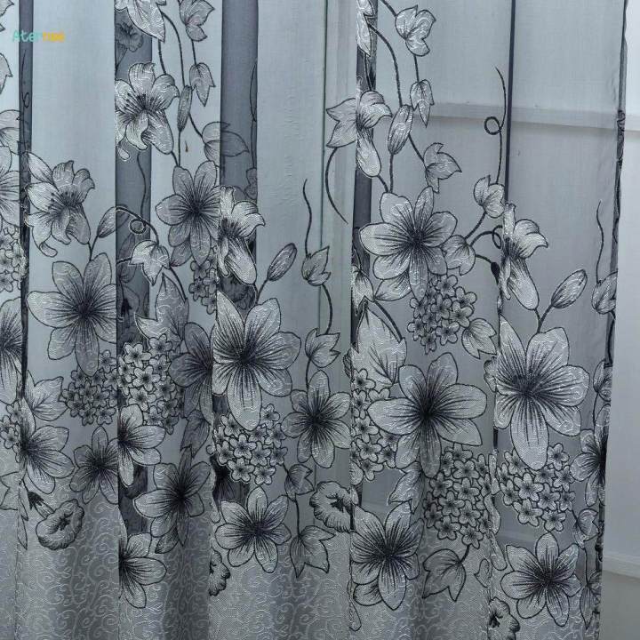 Floral%20Window%20Curtains%20Panel%20Net%20Drape%20Balcony%20Office%20Decor%20Grey%20w/%20beads%20-%20Image%205