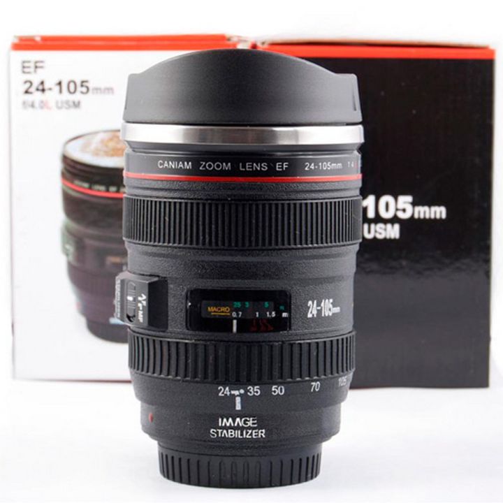 Stainless Steel Coffee Tea Travel Camera Lens Coffee Mug Thermos Cup with Lid For Tea Coffee Gift for Photographers