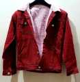 Red Denim Jacket with Fur For Women and Men. 