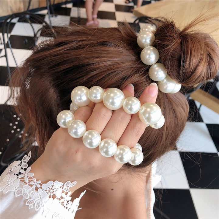 French Romantic Pearl Headband Hair Band All-Match and Sweet Beaded Decorative Rubber Band Bracelet for Women