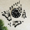 Stars and Butterflies Wooden Wall Clock with Small Stars and Circle Butterfly Clock Home Decor for All Type Rooms. 