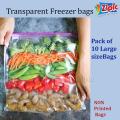 Pack of 10 Transparent Large size Freezer bags , Plastic zip bags , Zip lock bags. 