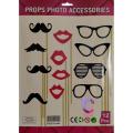 4 MUSTACHE, 4 LIPS, 4 GLASSES. 12 PCS prop. 