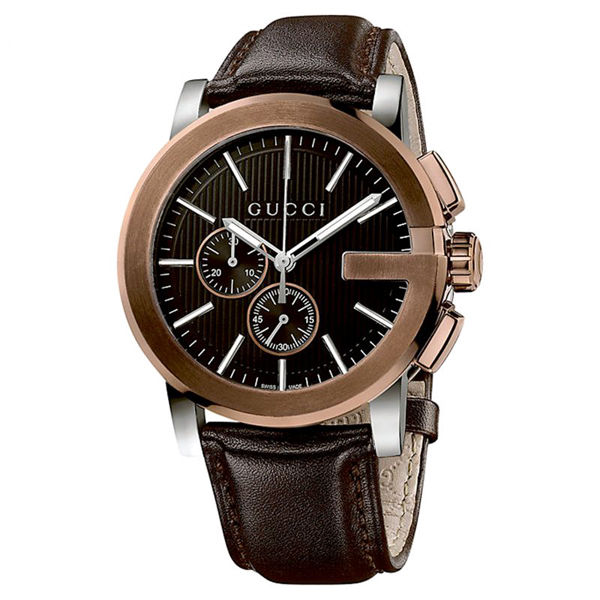 Gucci G-Chrono Brown Leather Strap  Black Dial Chronograph Quartz Watch for Gents - YA101202