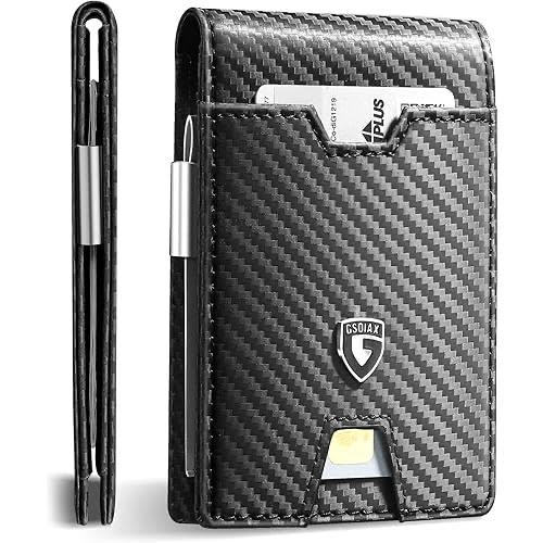 Best Leather Mens Slim Carbon fibre Wallet for Men Minimalist Genuine Leather Carbon Fibre | RFID Blocking Bifold Credit Card Holder | Futuristic Wallets for Men |