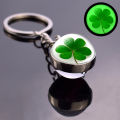 Clover Keychain Four Leaf Clover Glass Bal L Double Side Pendant Metal Keyring Lucky Jewelry Gift. 