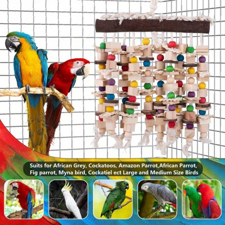 Vibrant Parrot Swing Toy with Colorful Beads - Durable Fabric Hanging ...
