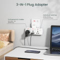 Lencent 3 in 1 Universal Plug Extension Wall Plug with Individual Switches, 3 Outlets, Multi Plug Outlet, Power Plug Adapter, Multiple Socket Charger Extension for Home, Office, Travel. 