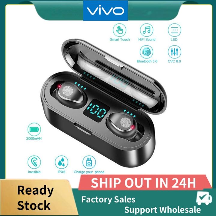【COD+Ready Stock + FREE Shipping 】VIVO F9 TWS Touch Control 5.0 Bluetooth Earphone Wireless Earphones Stereo LED Display Earbuds Head