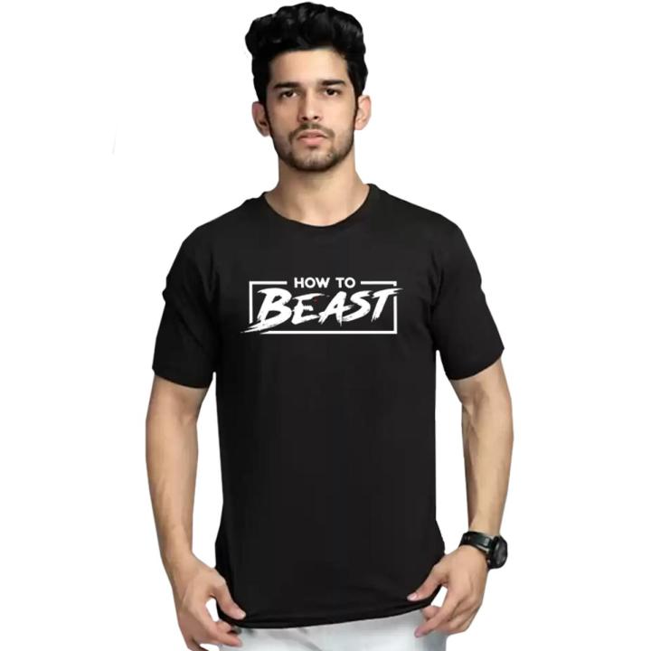 Beast Black Half Sleeve Cotton Print T Shirt For Men