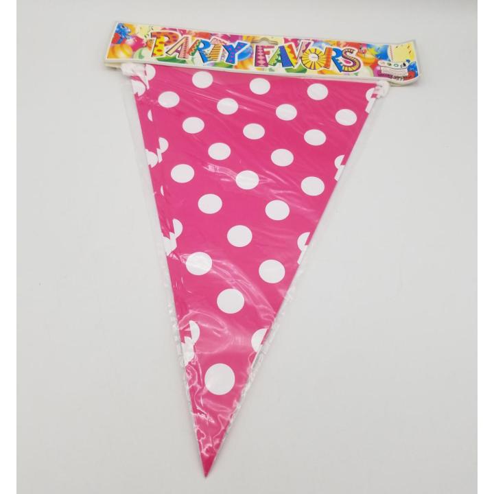 DARK PINK POLKA DOT FLAGS BANNER ( PACK OF 10 PARTY FLAGS )