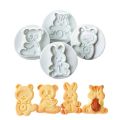 Bear Fondant and Cookie Plunger Cutter 4Pcs Set Plastic. 