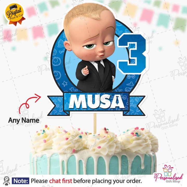 Boss Baby Theme PERSONALISED Digital Cake Topper for Boy or Girl 1st Birthday Party Celebration, Cake Decoration & Perfect Birthday gift