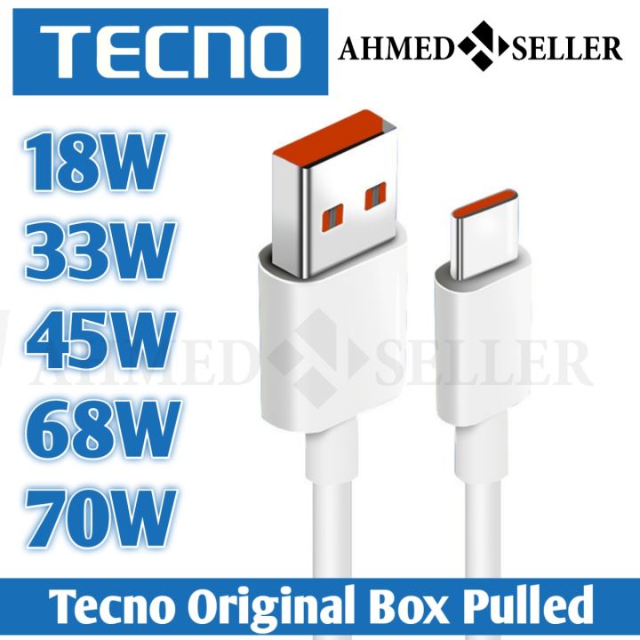 ORIGNAL TECNO 70W 68W 45W 33W Type C Cable 1M Fast Charger USB C Data Cord Line For TECNO Camon 40 Pro , 30Pro, 30, 20 Pro, POVA 5 Pro, Spark 30 Pro