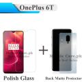 OnePlus 6T Tempered Glass Screen Protector Polish Glass + Back Matte Protector Soft Film Protection Soft Skin Sheet For 1+6T. 