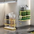 2 Compartments Round Cutlery Holder Utensil Holder Countertop Kitchen Utensil Organizer Spoon Fork Holder Organizer Cutlery Caddy Drying Rack 2 Green Cups with Gold Iron Frame Cooking Utensil Crock Chic. 