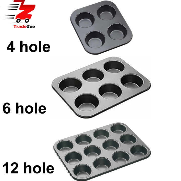 4,6,12 Cupcake Baking Tray Non-Stick Masterclass Heavy Duty 4, 6,12 Hole Cupcake Baking Tray Tin Pan with Double Layer Non-Stick Coating Cups Muffin Pan Set Bakeware Non-Stick tray