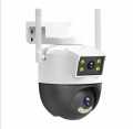 Dual Lens PTZ Outdoor Wifi Security Camera, HD IP Smart Dome Color Night Version Two way audio, Weather Proof SD card slot V380 White. 