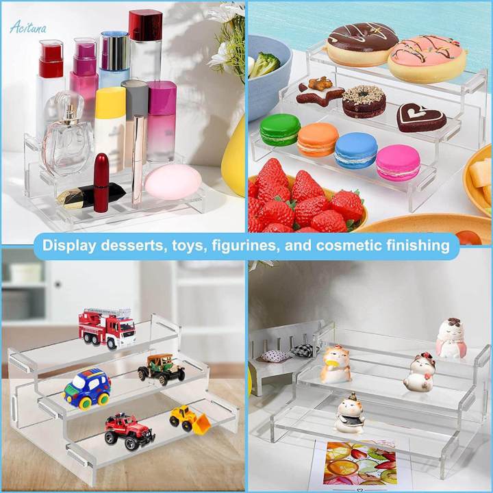 Acrylic Riser Display Shelf Clear Cupcake Stand Holder Dessert Shelf 3 Tier Shelf for Cosmetics
