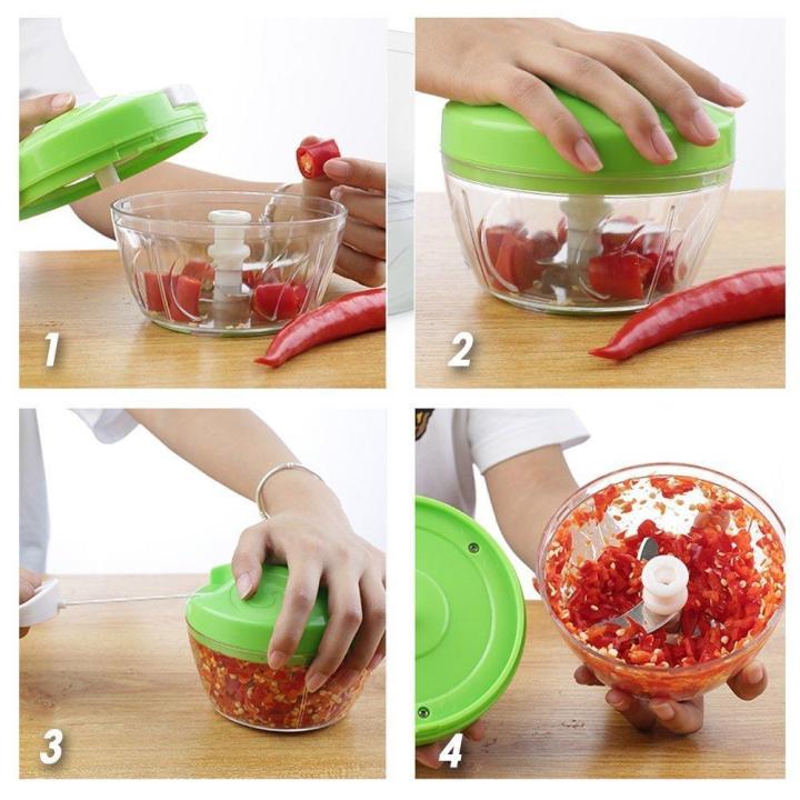 Manual Garlic Chopper Grinder with Peeler Hand Pull Food Slicer 3 Blades Cutting Mix for Fruit, Vegetable, Onion,Tomato
