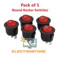 Pack of 5 - Round Rocker Switch Button 250V 6A - SPST ON/OFF Switch For Electronic Circuit Car Dashboard rocket 1-way (2 pins). 