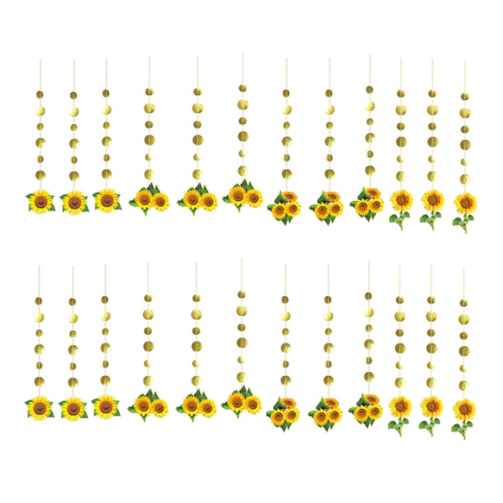 2X Sunflower Garlands for Kids Birthday Party Decorations Sun Flower Circle Dot Streamer Backdrop Banner Decor