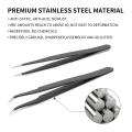 Professional Eyelash Extension 2 Pcs Tweezers Set Straight and Curved Pointed Tips Tweezer Beauty Tools. 
