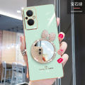 For OPPO F21 Pro (5G) Back Cover Bowknot Makeup Mirror Luxury 6D Plating Frame Shiny Cases Soft Silicone Square Protective Mobile Phone Case for Girls. 