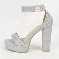 Women Fashion Stylish Silver Glitter Block Heels Sandals for Weddings, Parties, and Every Function Perfect All-Occasion. 