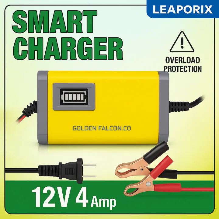 LEAPORIX SMART EZEE 12V 4Amp Battery Charger – Fast Charging with ...