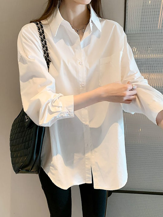 [Glamorous] White Shirt for Women 2024 New Korean Style Sense of Design Niche Western Style Top Outerwear All-Matching Casual Shirt